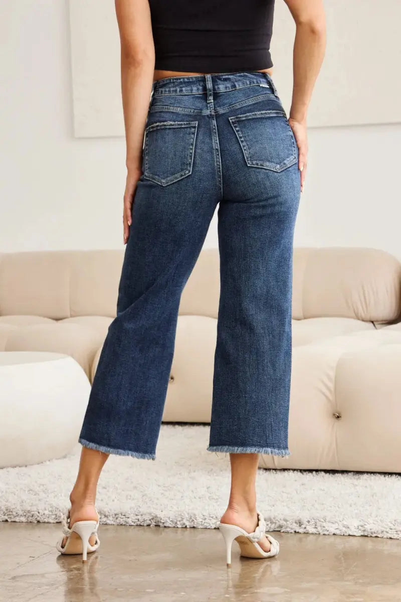 RFM Full Size Tummy Control High Waist Raw Hem Jeans - Love Salve